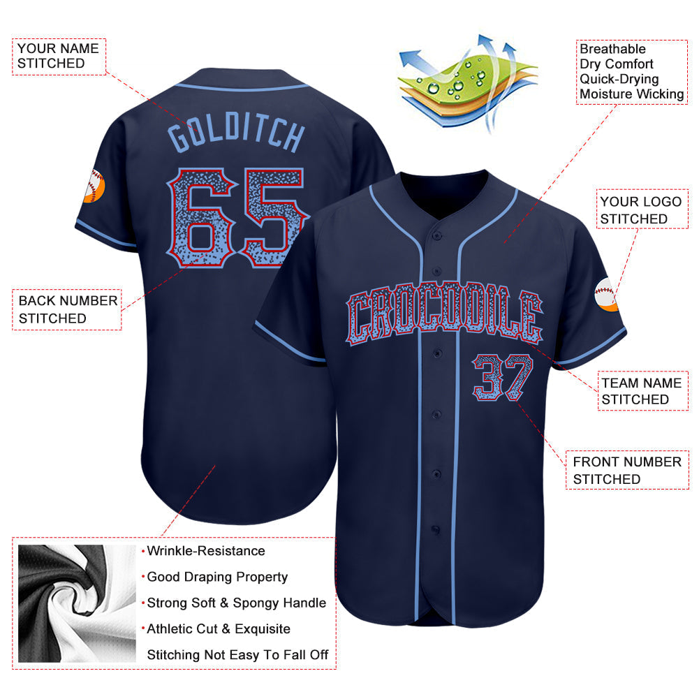 Custom Navy Light Blue-Red Authentic Drift Fashion Baseball Jersey baseball jersey product view 3