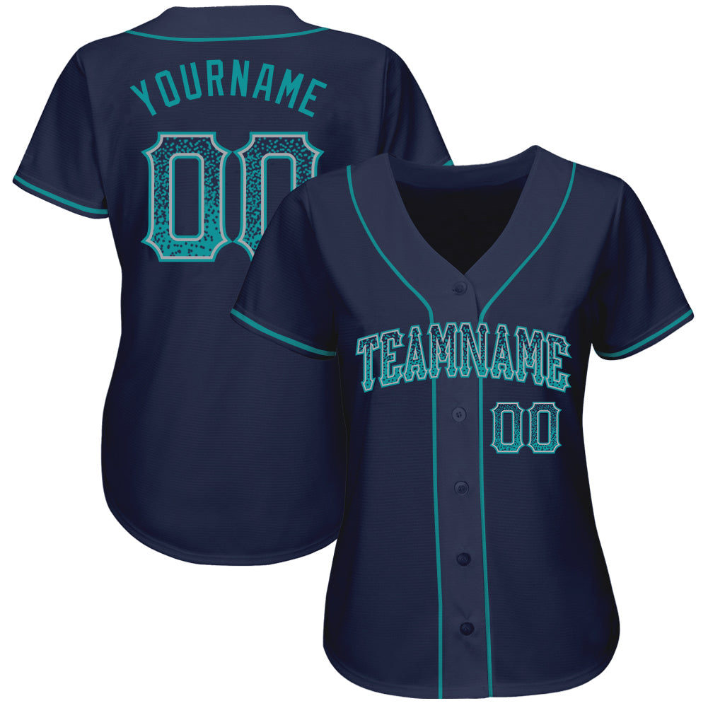 Custom Navy Teal-Gray Authentic Drift Fashion Baseball Jersey baseball jersey product view 2