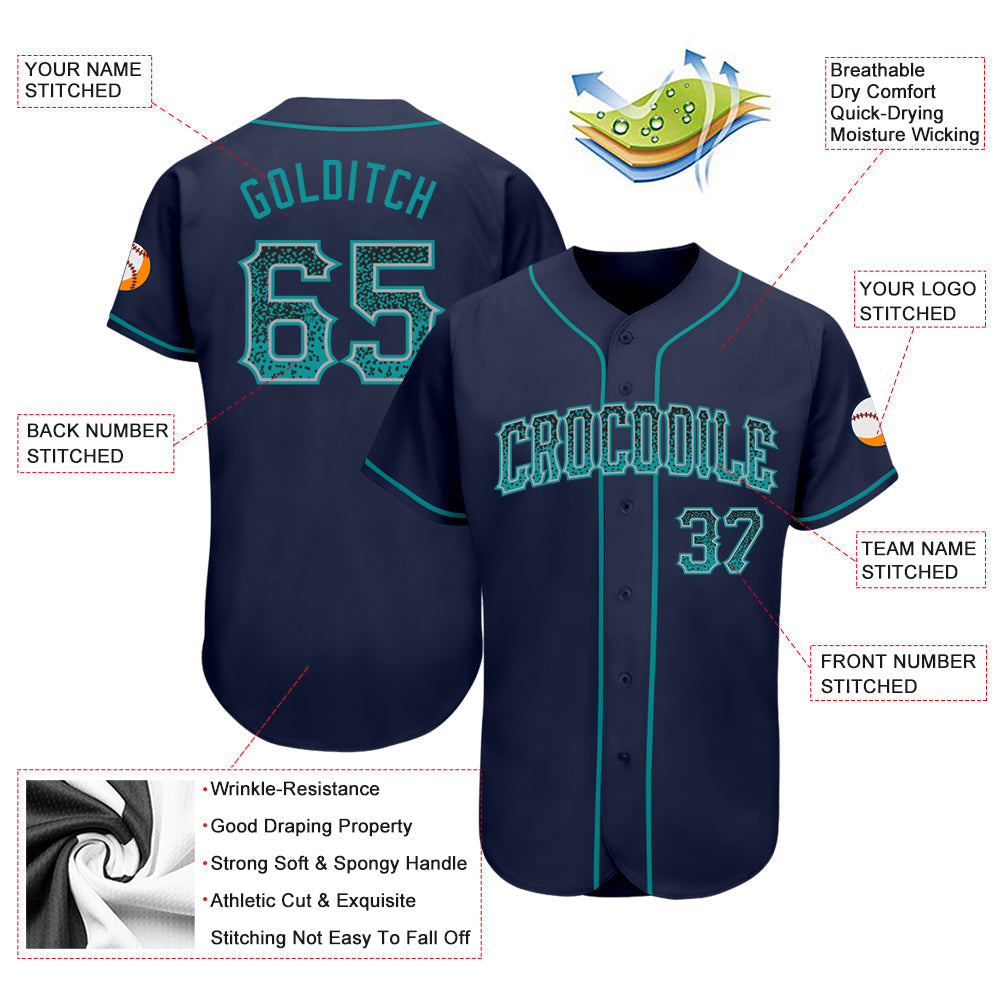 Custom Navy Teal-Gray Authentic Drift Fashion Baseball Jersey baseball jersey product view 3