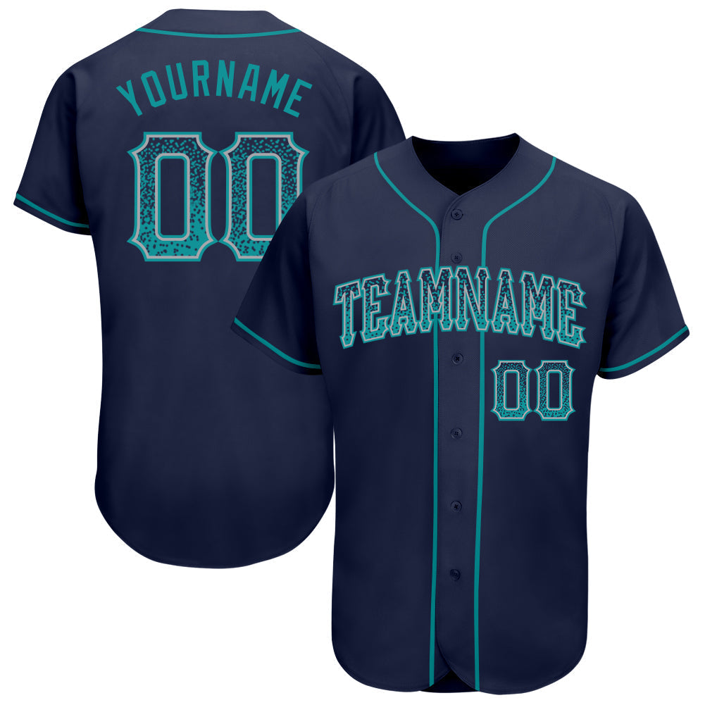 Custom Navy Teal-Gray Authentic Drift Fashion Baseball Jersey baseball jersey product view 1