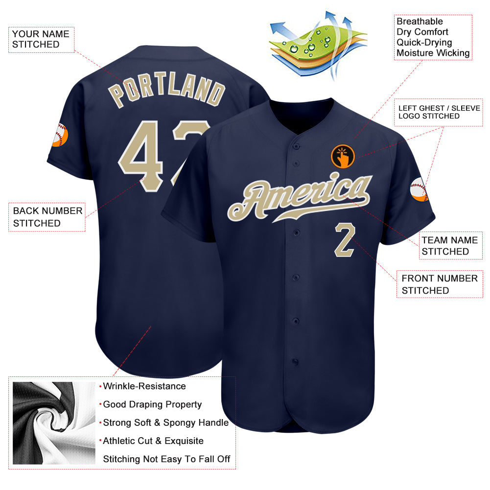 Custom Navy Vegas Gold-White Authentic Baseball Jersey baseball jersey product view 4