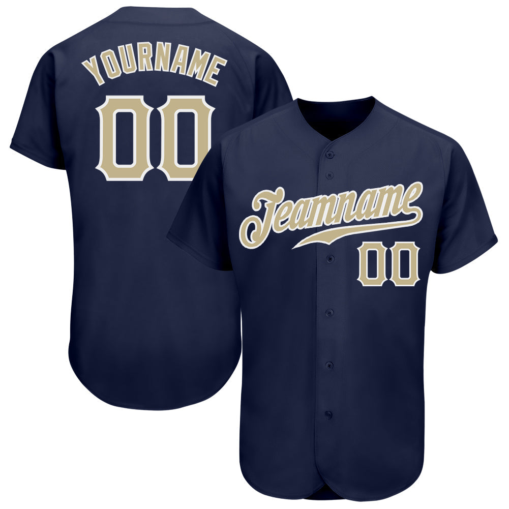 Custom Navy Vegas Gold-White Authentic Baseball Jersey baseball jersey product view 1