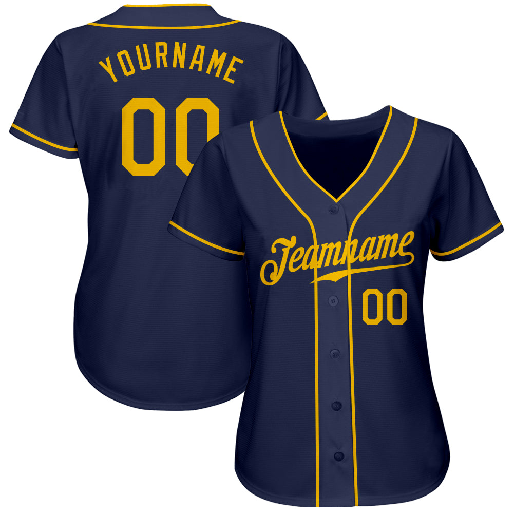 Custom Navy Gold Authentic Baseball Jersey baseball jersey product view 1