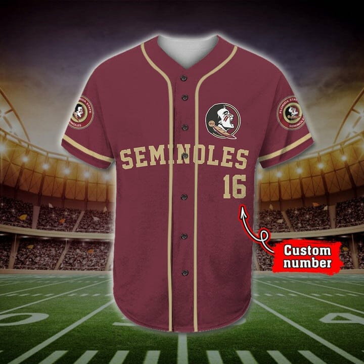 NCAA Florida State Seminoles Custom Name Number Mascot Baseball Jersey Unisex Shirt baseball jersey product view 2