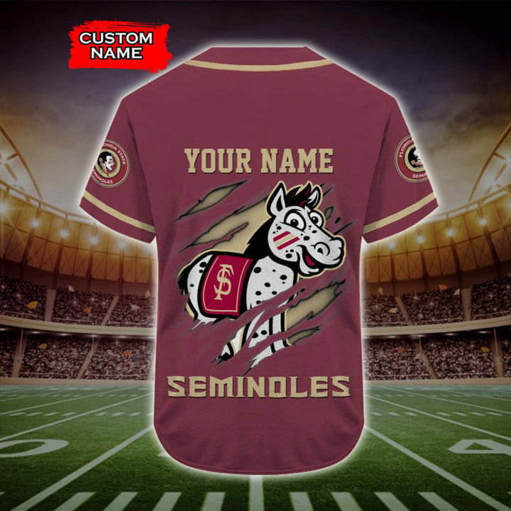 NCAA Florida State Seminoles Custom Name Number Mascot Baseball Jersey Unisex Shirt baseball jersey product view 3