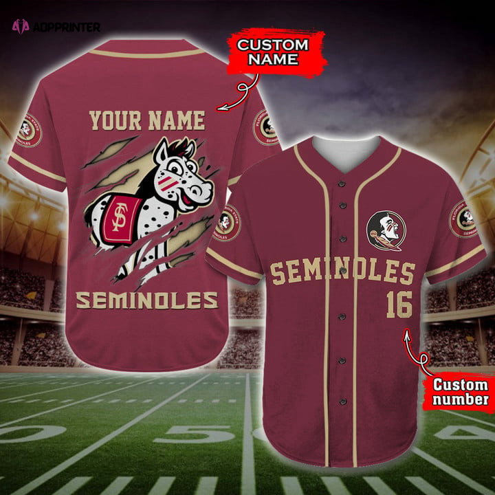 NCAA Florida State Seminoles Custom Name Number Mascot Baseball Jersey Unisex Shirt baseball jersey product view 1