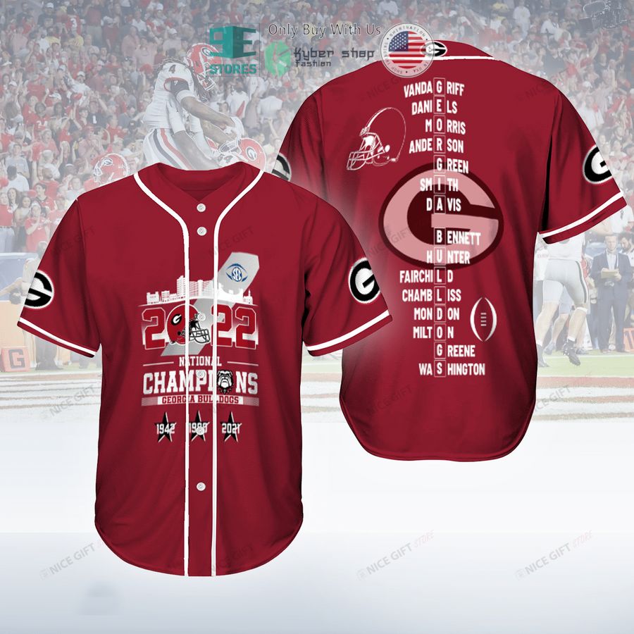 BEST NCAA Georgia Bulldogs 2022 National Champions Red Baseball Jersey baseball jersey product view 1