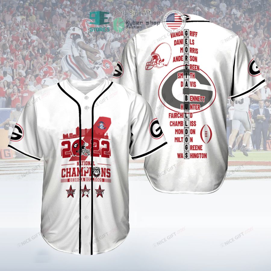 BEST NCAA Georgia Bulldogs 2022 National Champions White Baseball Jersey baseball jersey product view 1
