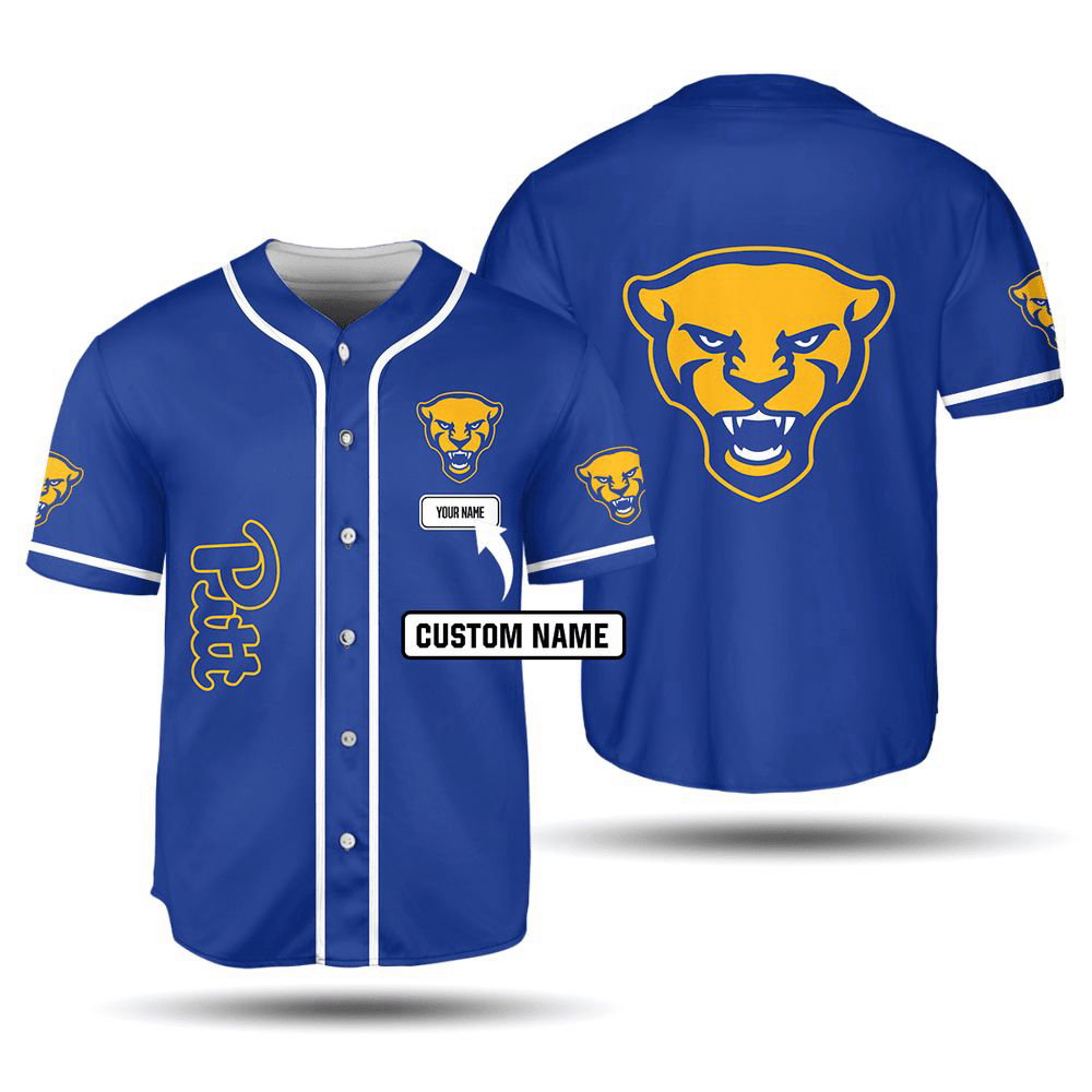 NCAA Pittsburgh Panthers Custom Name Blue Baseball Jersey Unisex Shirt, Gift For Men And Women - Aopprinter baseball jersey product view 3