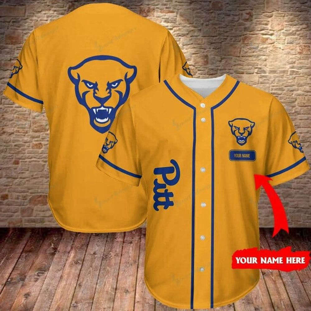 NCAA Pittsburgh Panthers Custom Name Gold Baseball Jersey Unisex Shirt, Gift For Men And Women baseball jersey product view 2