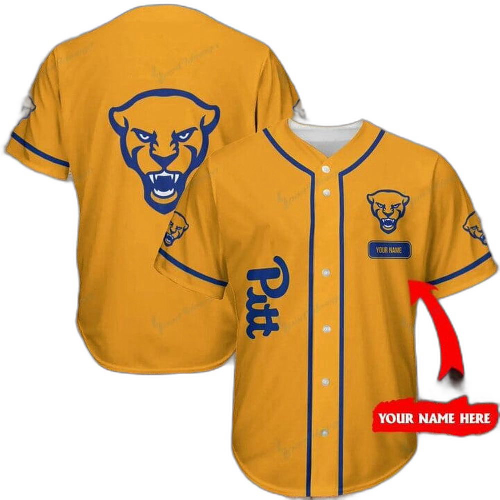 NCAA Pittsburgh Panthers Custom Name Gold Baseball Jersey Unisex Shirt, Gift For Men And Women baseball jersey product view 1
