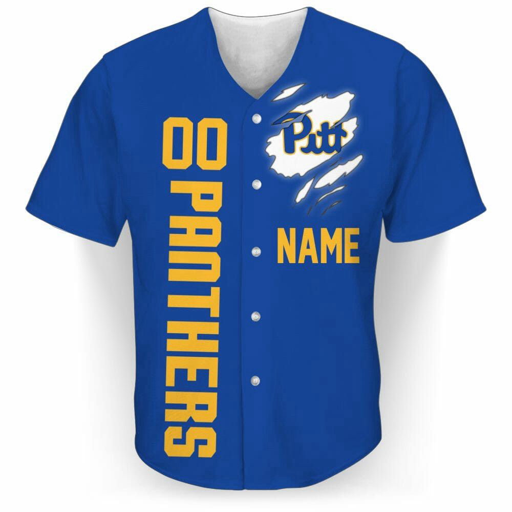 NCAA Pittsburgh Panthers Custom Name Number Blue Baseball Jersey Unisex Shirt, Gift For Men And Women - Aopprinter baseball jersey product view 1