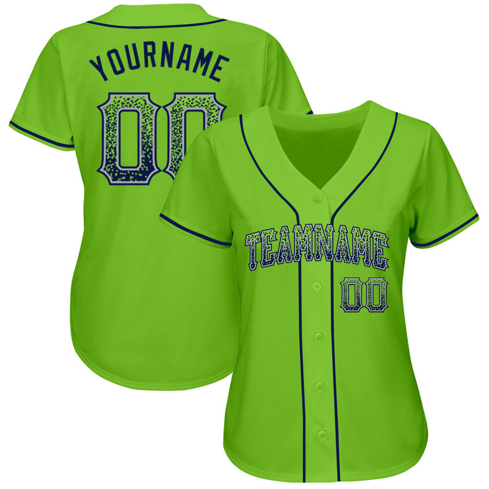 Custom Neon Green Navy-Gray Authentic Drift Fashion Baseball Jersey baseball jersey product view 2