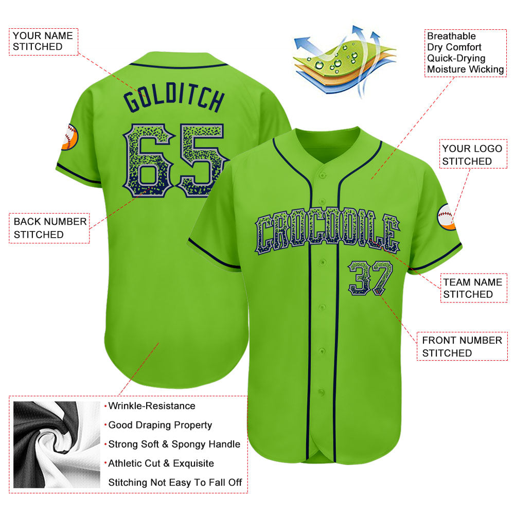 Custom Neon Green Navy-Gray Authentic Drift Fashion Baseball Jersey baseball jersey product view 3