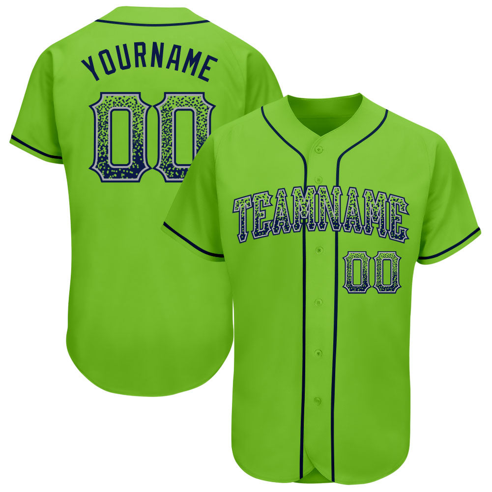 Custom Neon Green Navy-Gray Authentic Drift Fashion Baseball Jersey baseball jersey product view 1