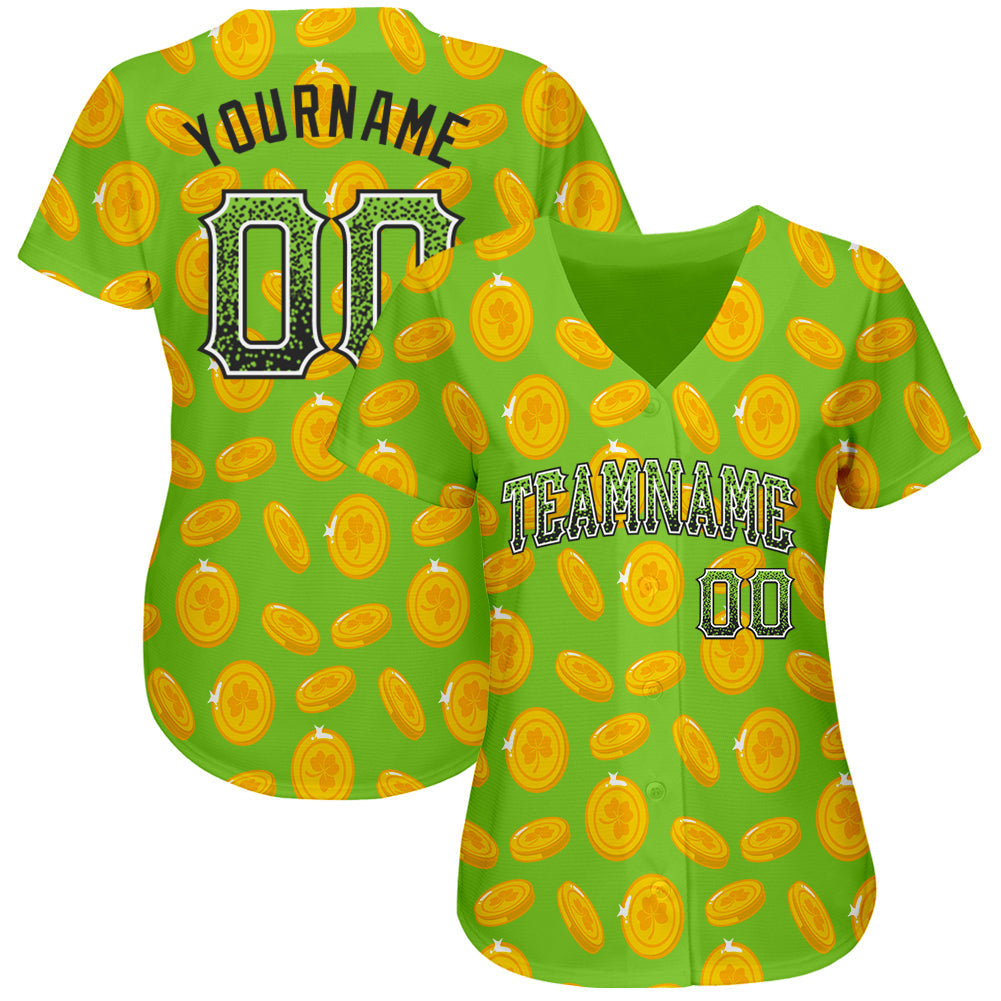 Custom Neon Green Black-White 3D Pattern Design Authentic St Patricks Day Drift Fashion Baseball Jersey baseball jersey product view 2