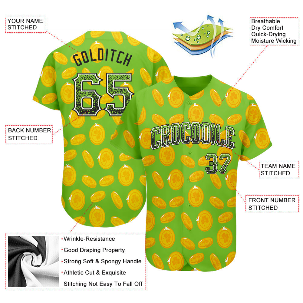 Custom Neon Green Black-White 3D Pattern Design Authentic St Patricks Day Drift Fashion Baseball Jersey baseball jersey product view 3