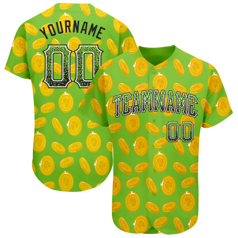 Custom Neon Green Black-White 3D Pattern Design Authentic St Patricks Day Drift Fashion Baseball Jersey baseball jersey product view 1
