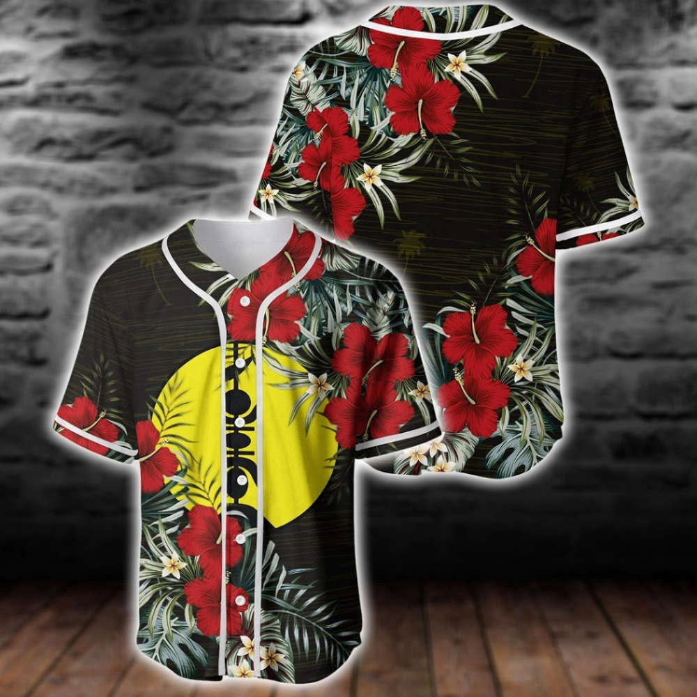 New Caledonia Flag Hibiscus Baseball Jersey: Vibrant Design for Fans - Aopprinter baseball jersey product view 2