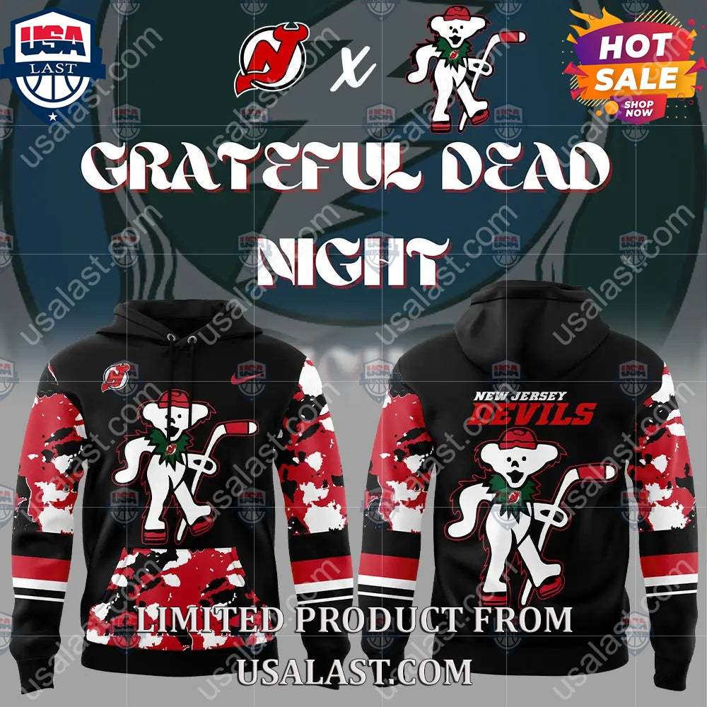 New Jersey Devils NHL Grateful Dead Night Peanuts Hoodie hockey jersey product view 1