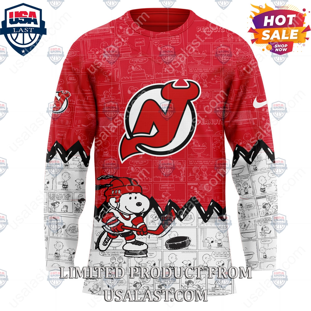New Jersey Devils NHL Happiness Is 75th Anniversary of Peanuts Hoodie hockey jersey product view 3