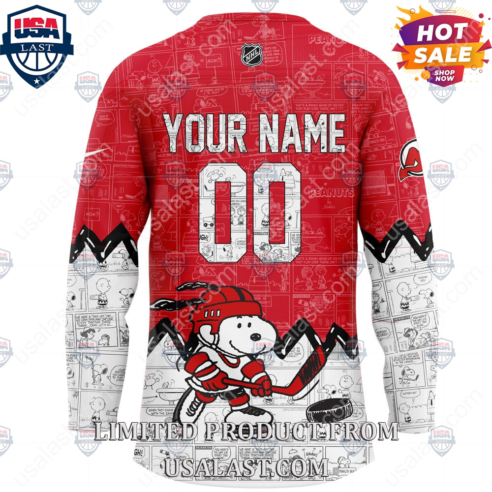 New Jersey Devils NHL Happiness Is 75th Anniversary of Peanuts Hoodie hockey jersey product view 4