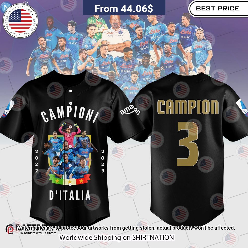 NEW SSC Napoli Campione D'italia 2023 Baseball Jerseys baseball jersey product view 1