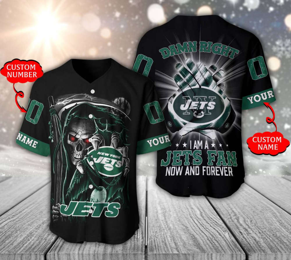 New York Jets Baseball Jersey Personalized Skull Damn Right Gift For Men Women - lylyprint.com baseball jersey product view 2