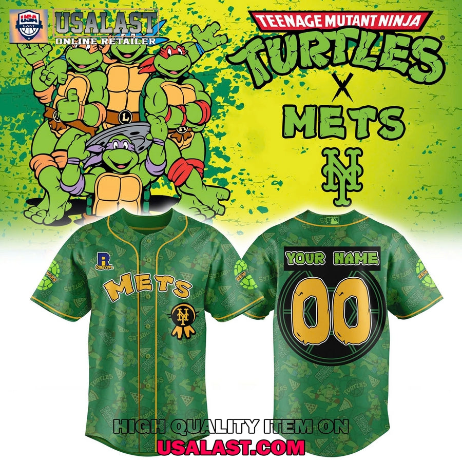 New York Mets x Ninja Turtles Green Baseball Jersey baseball jersey product view 1