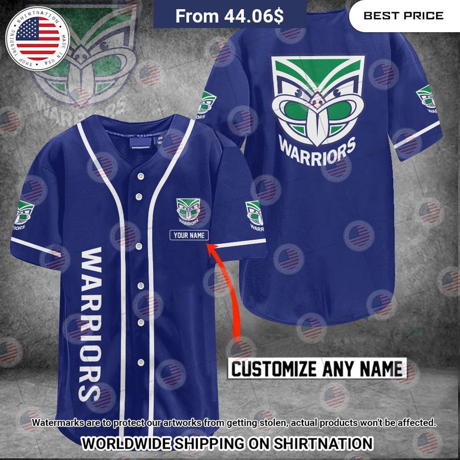 New Zealand Warriors Custom Name Baseball Jersey baseball jersey product view 1