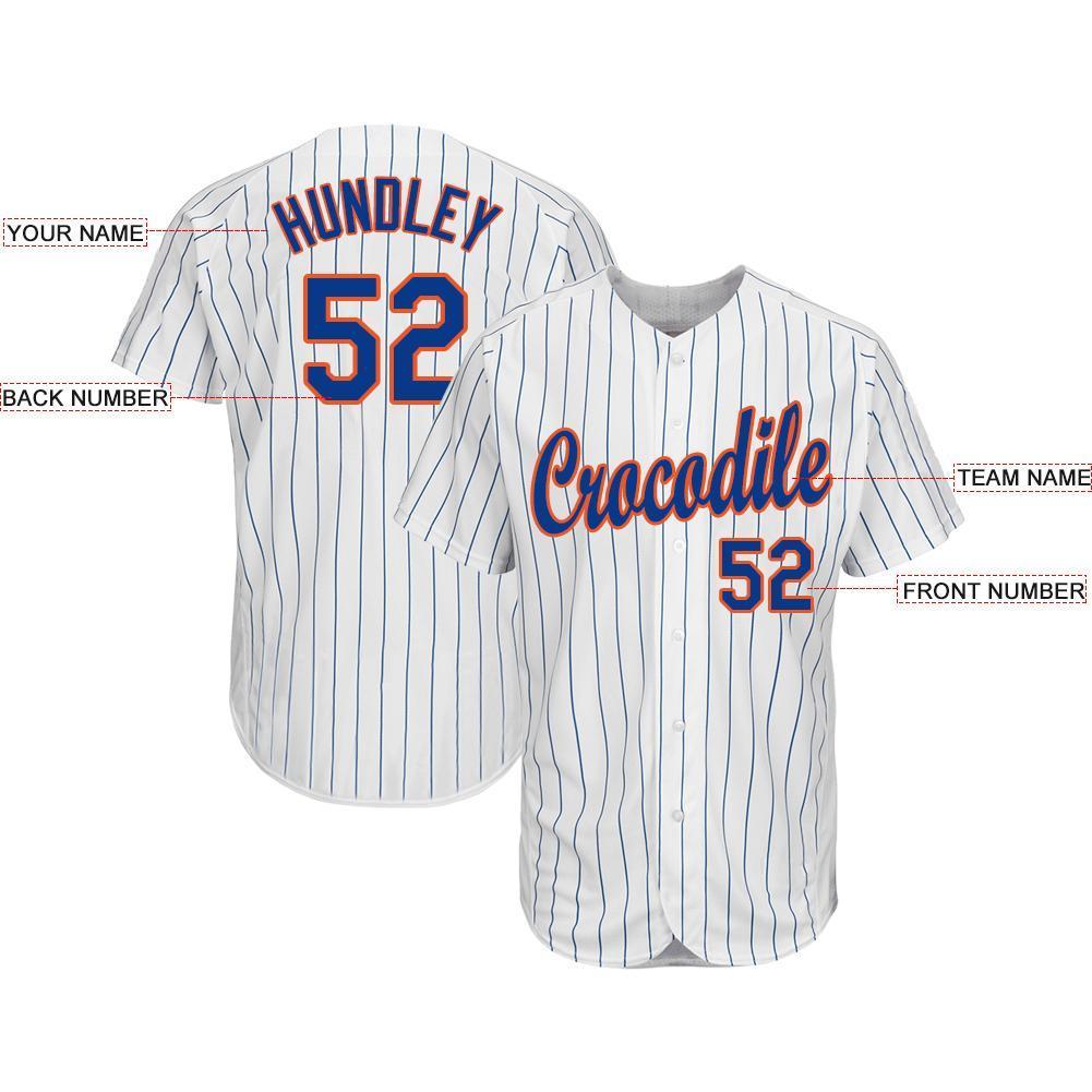 Custom White Royal Pinstripe Royal-Orange Baseball Jersey baseball jersey product view 3