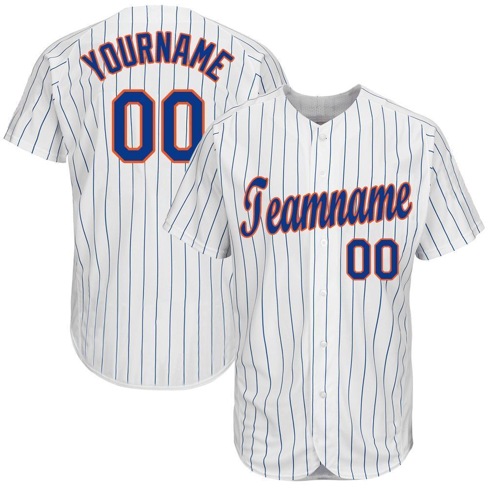 Custom White Royal Pinstripe Royal-Orange Baseball Jersey baseball jersey product view 1