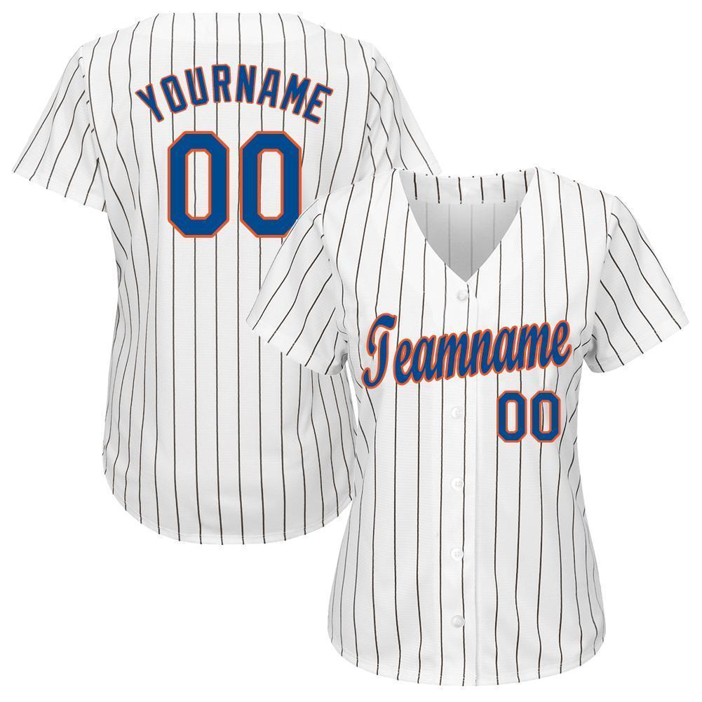 Custom White Royal Pinstripe Royal-Orange Baseball Jersey baseball jersey product view 2