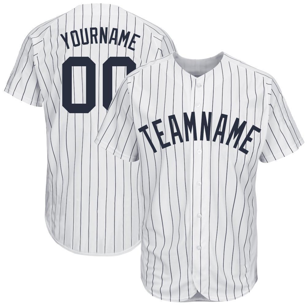 Custom White Navy Pinstripe Navy Baseball Jersey baseball jersey product view 1