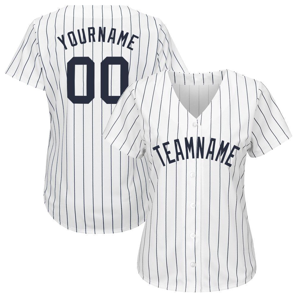 Custom White Navy Pinstripe Navy Baseball Jersey baseball jersey product view 2