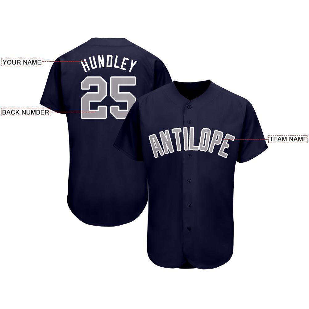 Custom Navy Gray-White Baseball Jersey baseball jersey product view 3