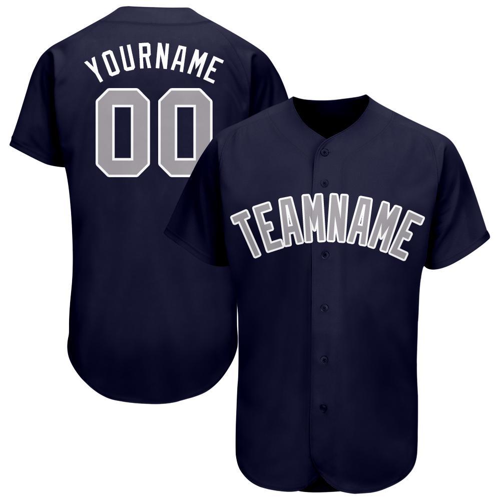 Custom Navy Gray-White Baseball Jersey baseball jersey product view 1