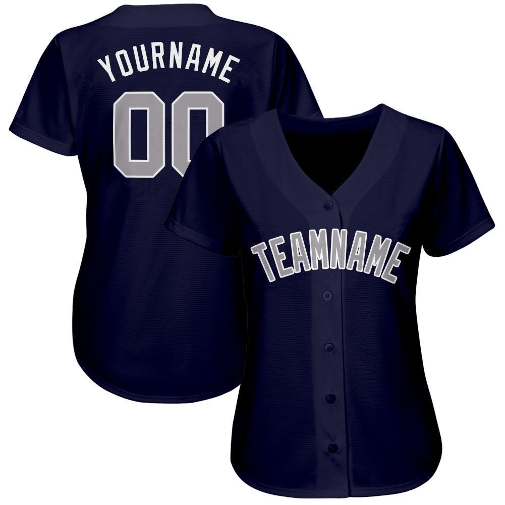Custom Navy Gray-White Baseball Jersey baseball jersey product view 2