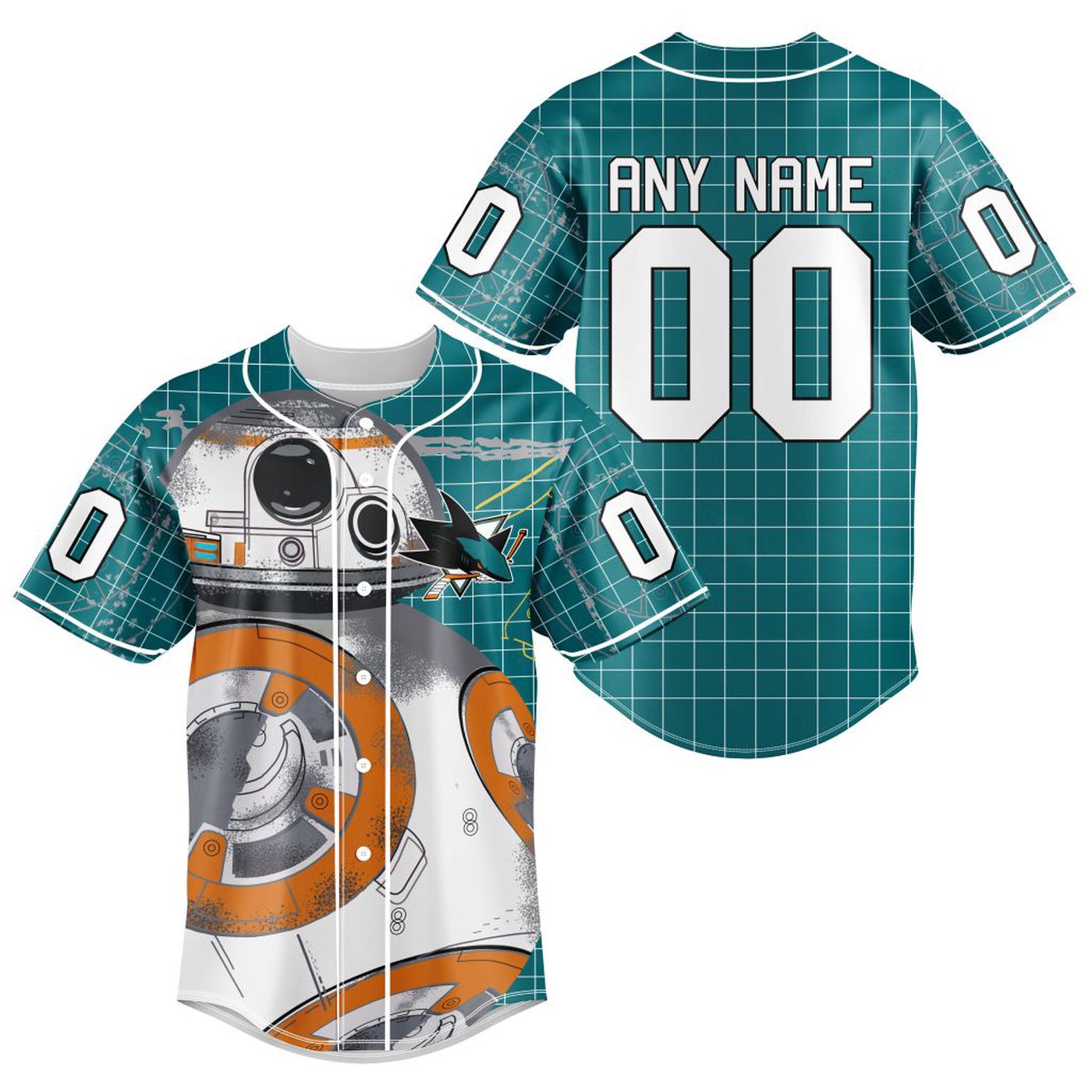 NHL San Jose Sharks | Specialized Baseball Jersey X BB-8 D Star War - Bafud hockey jersey product view 2