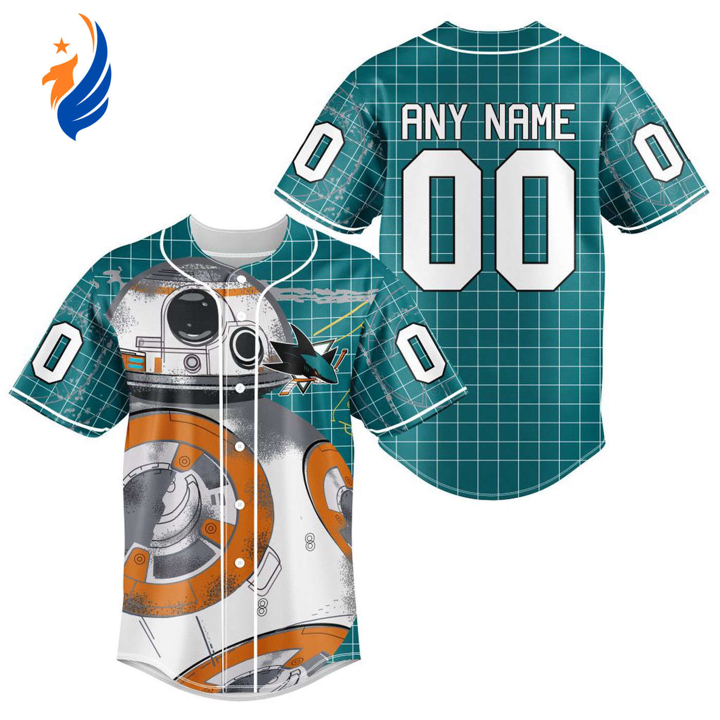 NHL San Jose Sharks | Specialized Baseball Jersey X BB-8 D Star War - Bafud hockey jersey product view 1