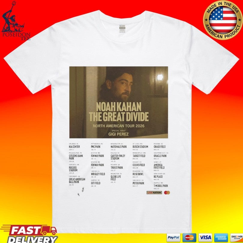 Noah Kahan The Great Devide North American Tour 2026 Dates T-shirt Unisex T-shirt, Sweatshirt, Hoodie, Long Sleeve Tee - T-Shirt, Sweatshirt, Hoodie