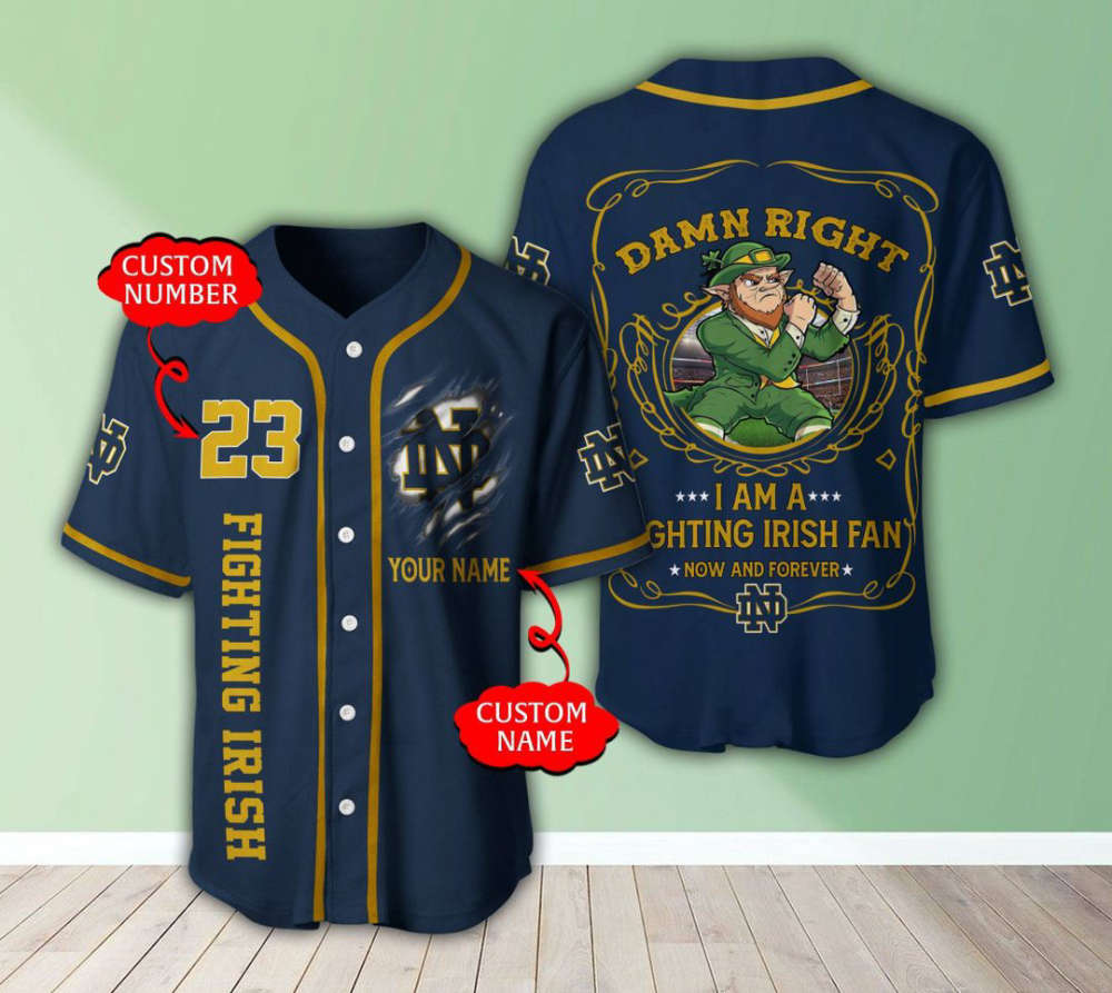 Notre Dame Fighting Irish Personalized Baseball Jersey - lylyprint.com baseball jersey product view 2