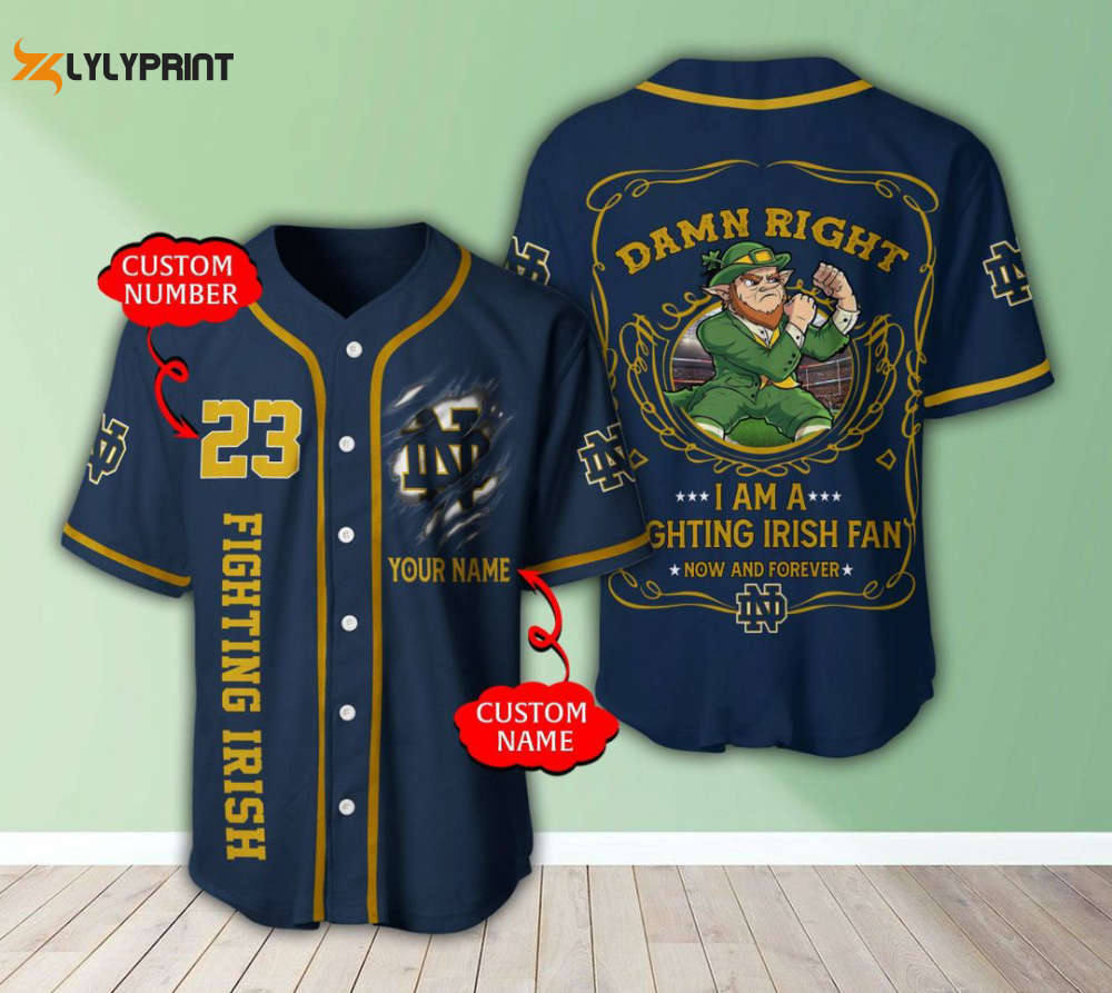 Notre Dame Fighting Irish Personalized Baseball Jersey - lylyprint.com baseball jersey product view 1