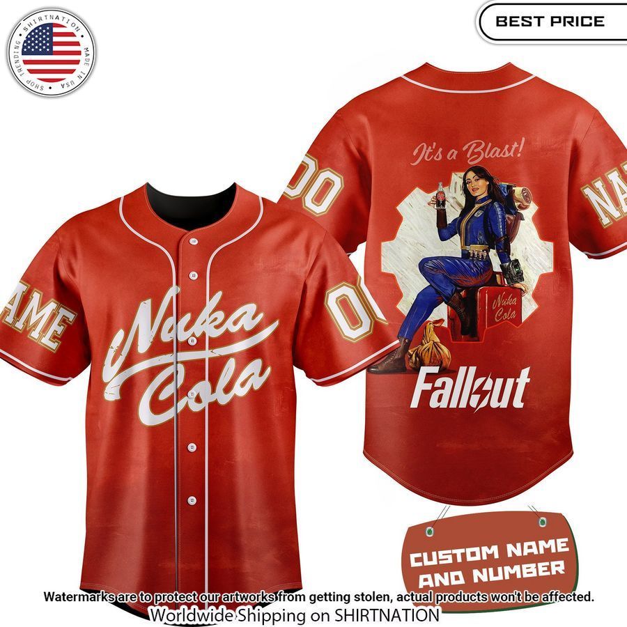 Nuka-Cola It's A Blast Fallout Custom Baseball Jersey baseball jersey product view 1