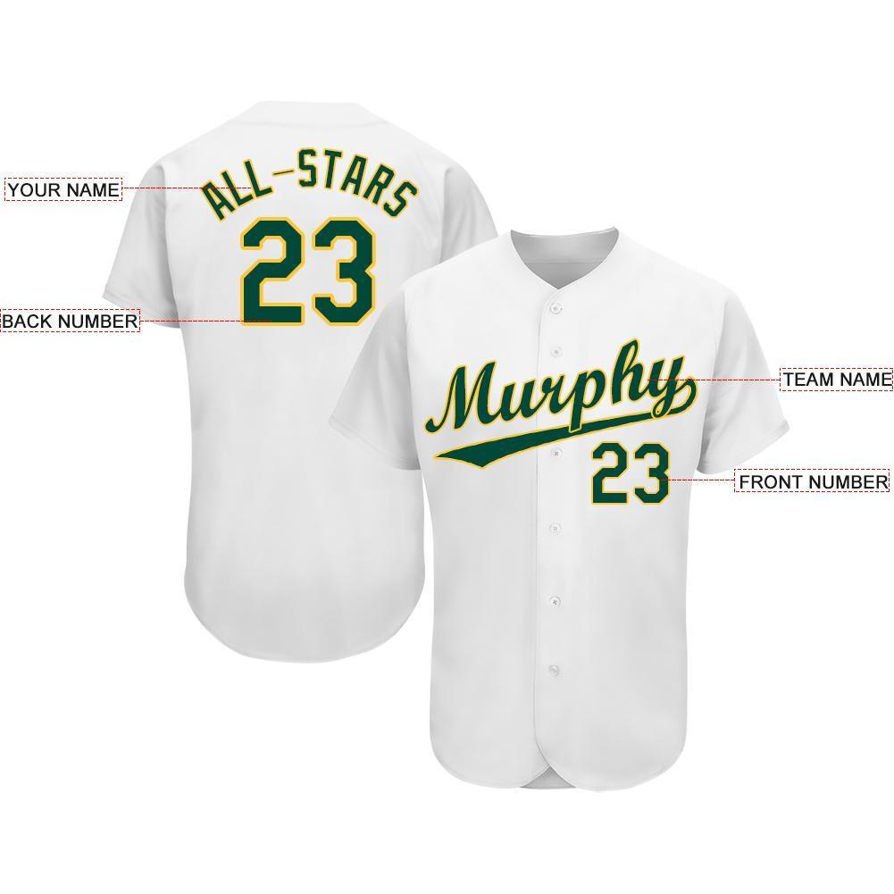Custom White Green-Gold Baseball Jersey baseball jersey product view 3