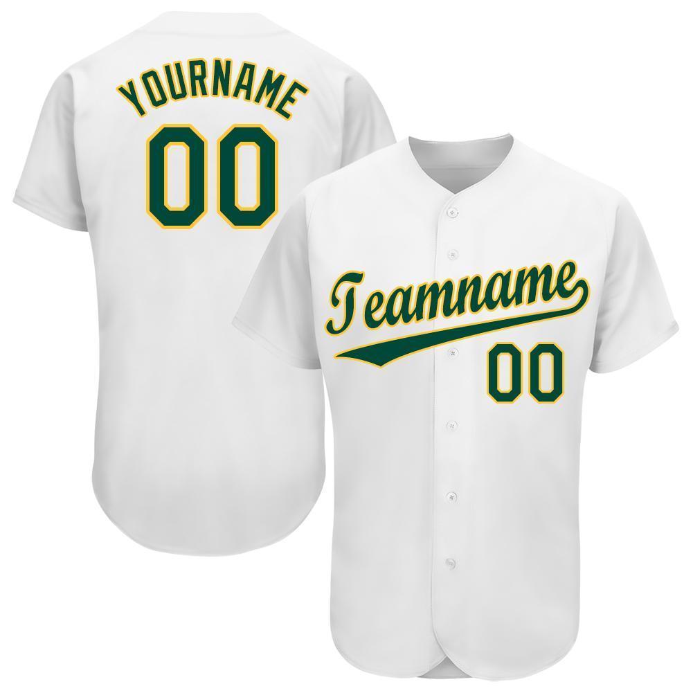 Custom White Green-Gold Baseball Jersey baseball jersey product view 1
