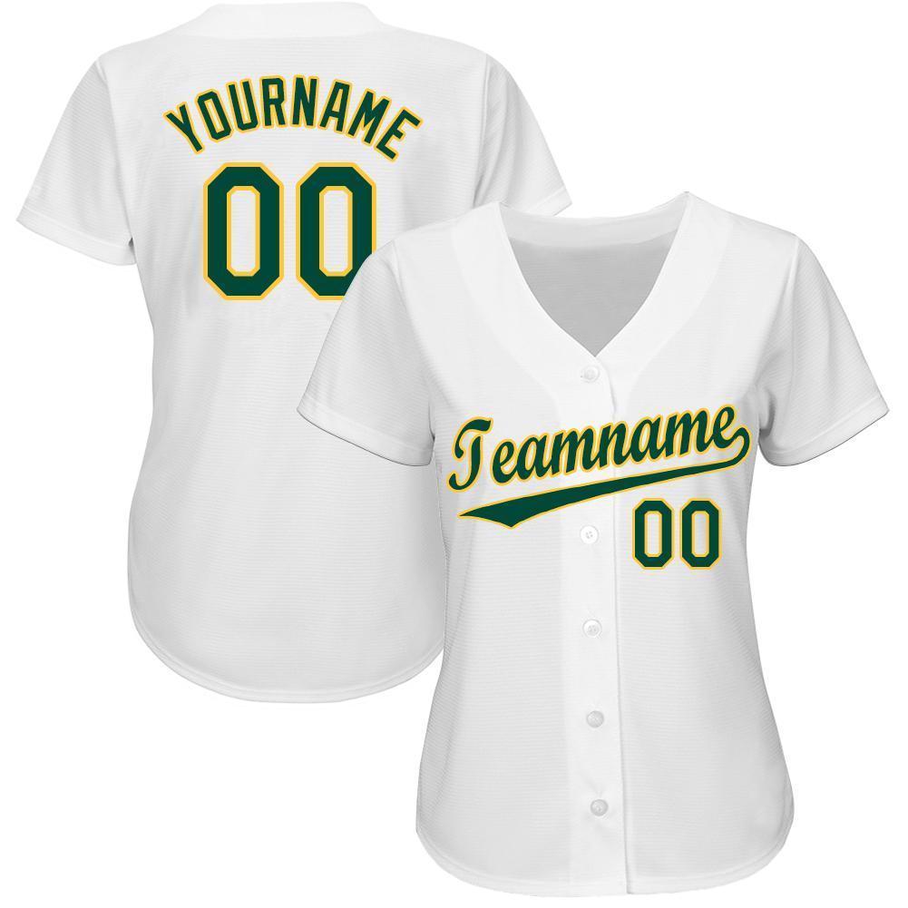 Custom White Green-Gold Baseball Jersey baseball jersey product view 2