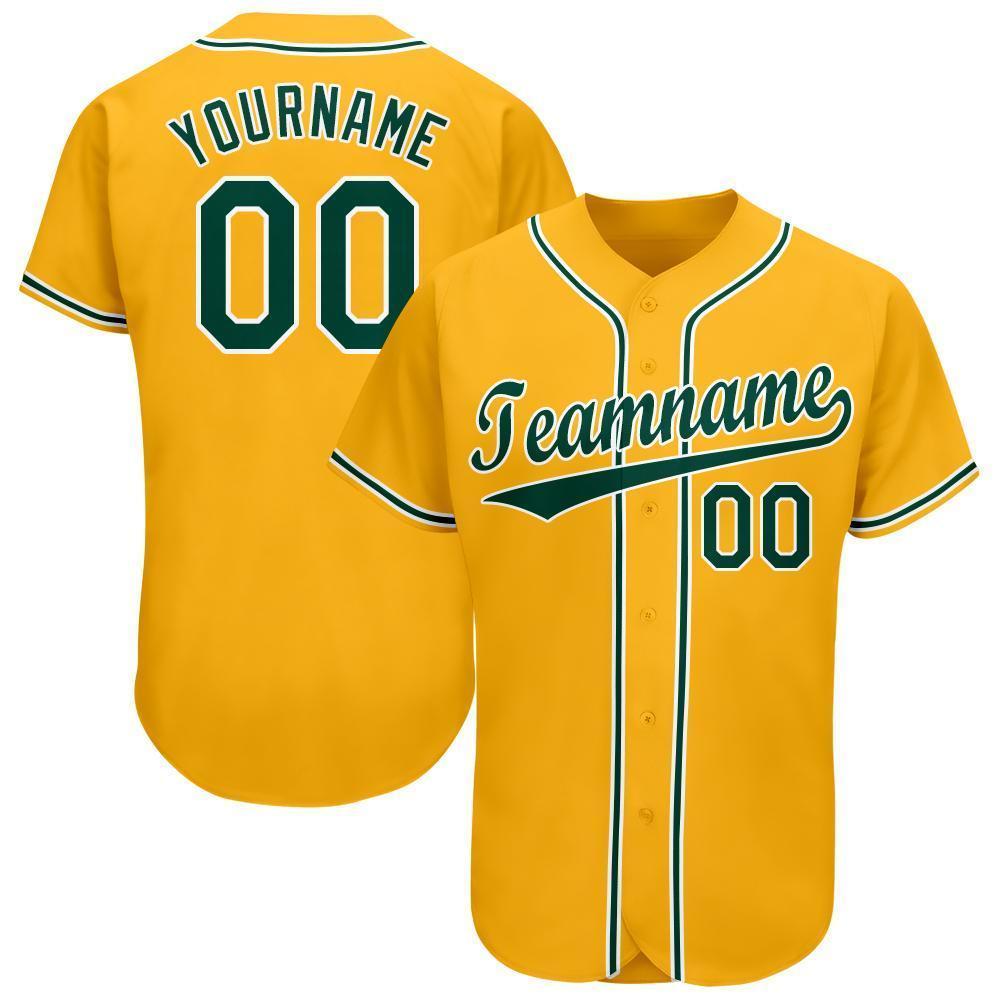 Custom Gold Green-White Baseball Jersey baseball jersey product view 1