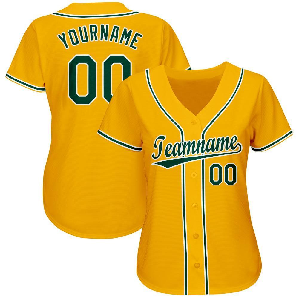 Custom Gold Green-White Baseball Jersey baseball jersey product view 2