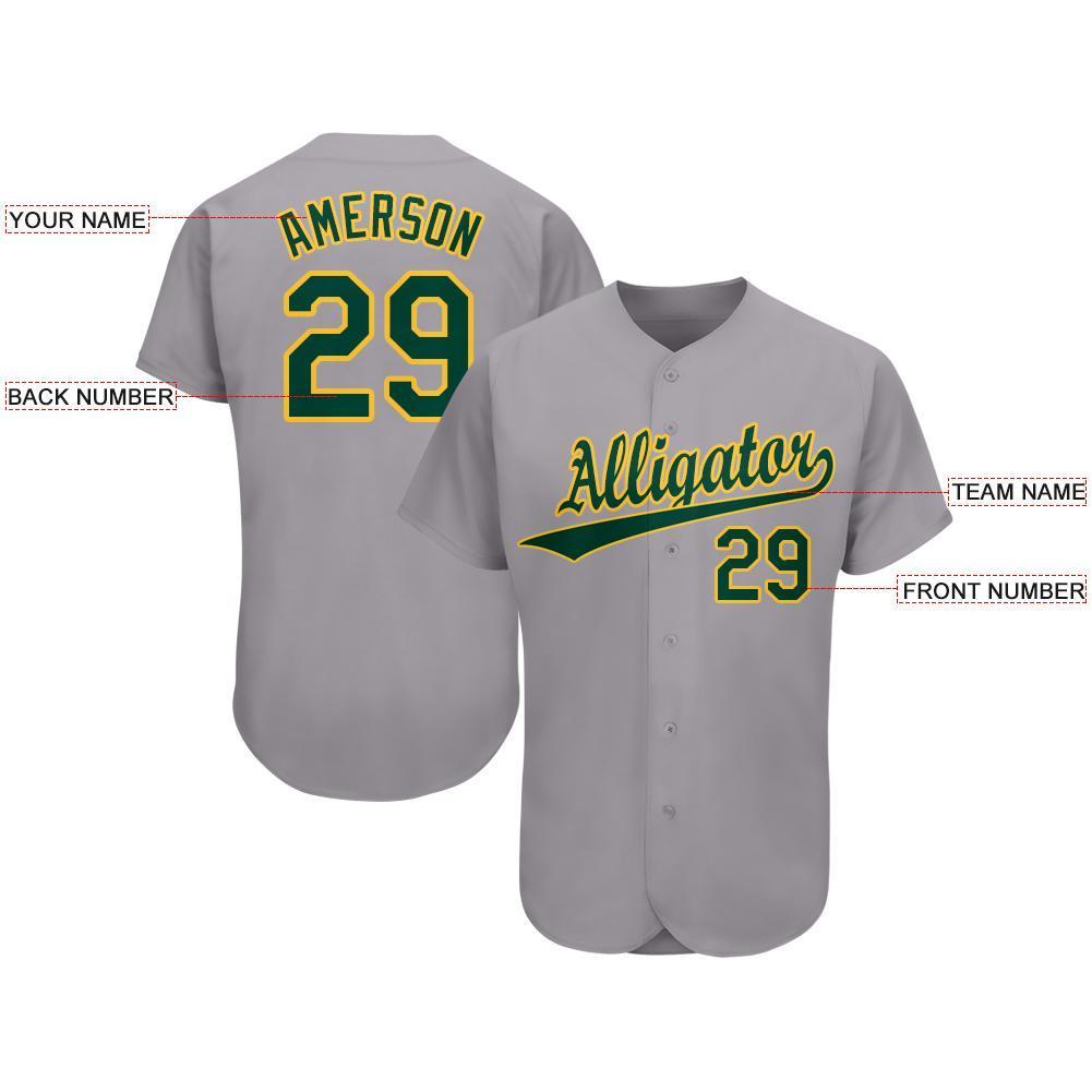 Custom Gray Green-Gold Baseball Jersey baseball jersey product view 3